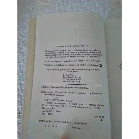 Lifespan Plus 900 Natural Techniques To Live Longer Hardcover Book Rodale Press - Picture 3 of 4